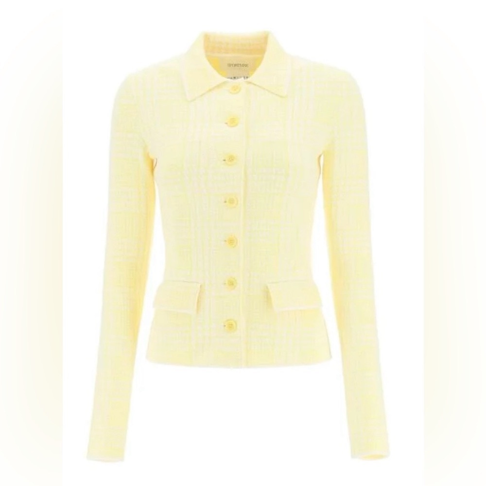 NWT SPORTMAX Penna Prince of Wales Yellow Knit Jacket size Large